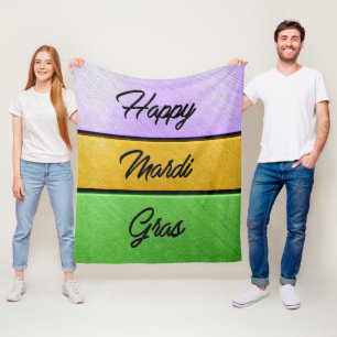 SlipperyJoes Lycklig Mardi Gras lila guld grönt b Fleecefilt