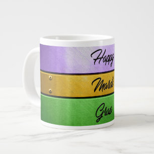 SlipperyJoes Lycklig Mardi Gras lila guld grönt b Jumbo Mugg