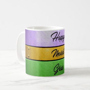 SlipperyJoes Lycklig Mardi Gras lila guld grönt b Kaffemugg
