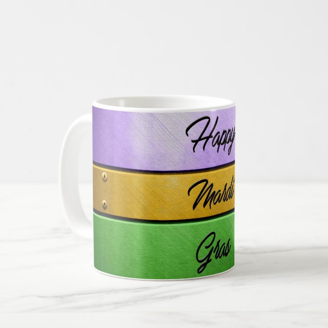 SlipperyJoes Lycklig Mardi Gras lila guld grönt b Kaffemugg (Framsida vänster)
