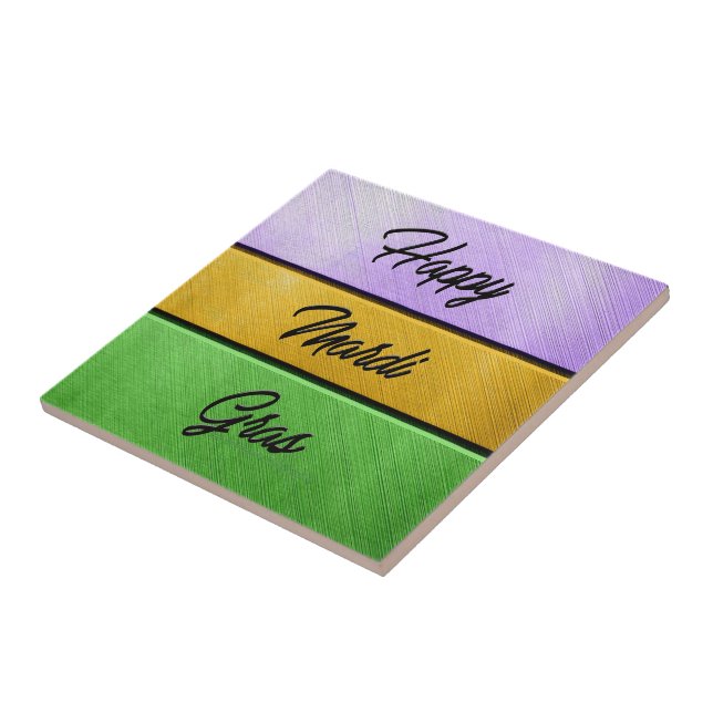 SlipperyJoes Lycklig Mardi Gras lila guld grönt b Kakelplatta (Sidan)