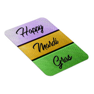 SlipperyJoes Lycklig Mardi Gras lila guld grönt b Magnet