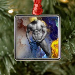 SlipperyJoe's Man ångande shirtlös abs sixpack sät Julgransprydnad Metall