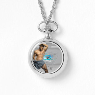 SlipperyJoe's Man towel bruten vit tegelvägg ba Armbandsur