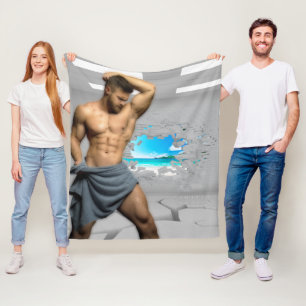SlipperyJoe's Man towel bruten vit tegelvägg ba Fleecefilt
