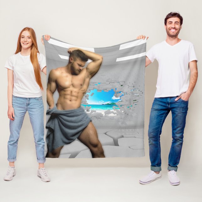 SlipperyJoe's Man towel bruten vit tegelvägg ba Fleecefilt (På plats)