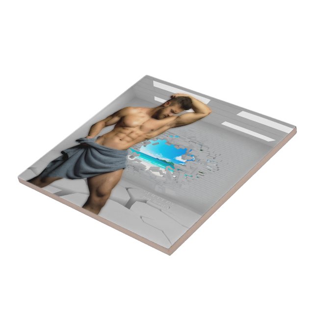 SlipperyJoe's Man towel bruten vit tegelvägg ba Kakelplatta (Sidan)