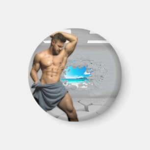SlipperyJoe's Man towel bruten vit tegelvägg ba Magnet