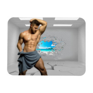 SlipperyJoe's Man towel bruten vit tegelvägg ba Magnet