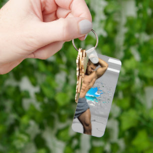 SlipperyJoe's Man towel bruten vit tegelvägg ba Nyckelring