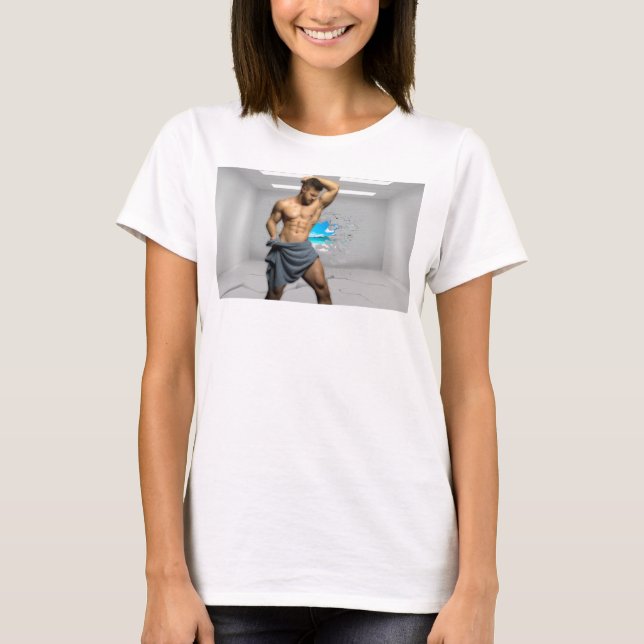 SlipperyJoe's Man towel bruten vit tegelvägg ba T Shirt (Framsida)