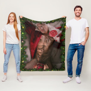 SlipperyJoes manliga bröst sexpack mage bar överkr Fleecefilt