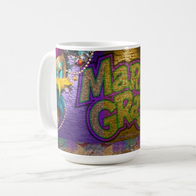 SlipperyJoe's Mardi Gras Bead Necklaces doubloons Kaffemugg (Framsida vänster)