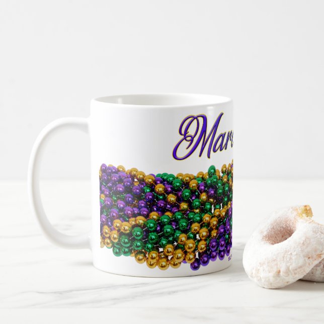 SlipperyJoe's Mardi Gras Bead Necklaces lila gol Kaffemugg (Med munk)