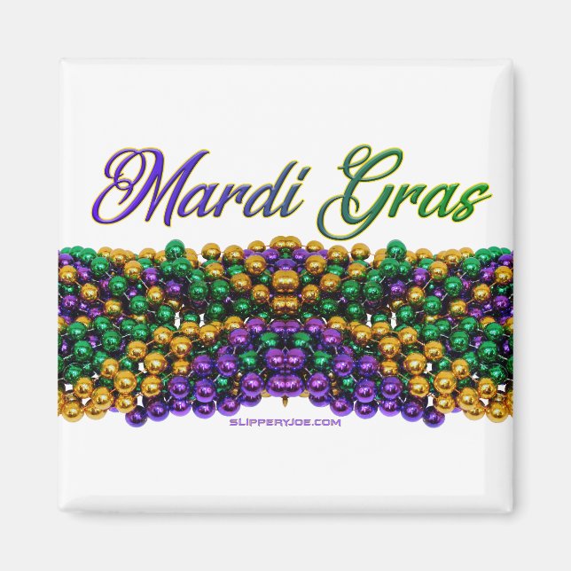 SlipperyJoe's Mardi Gras Bead Necklaces lila gol Magnet (Framsidan)