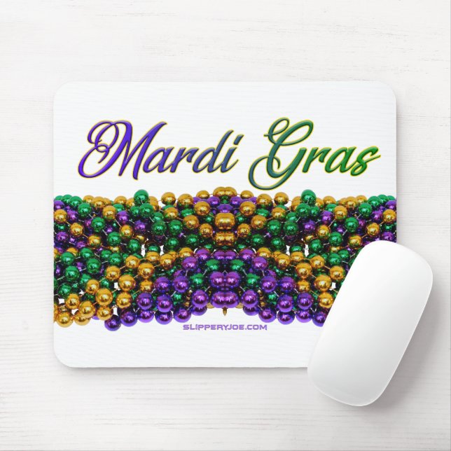 SlipperyJoe's Mardi Gras Bead Necklaces lila gol Musmatta (Med mus)