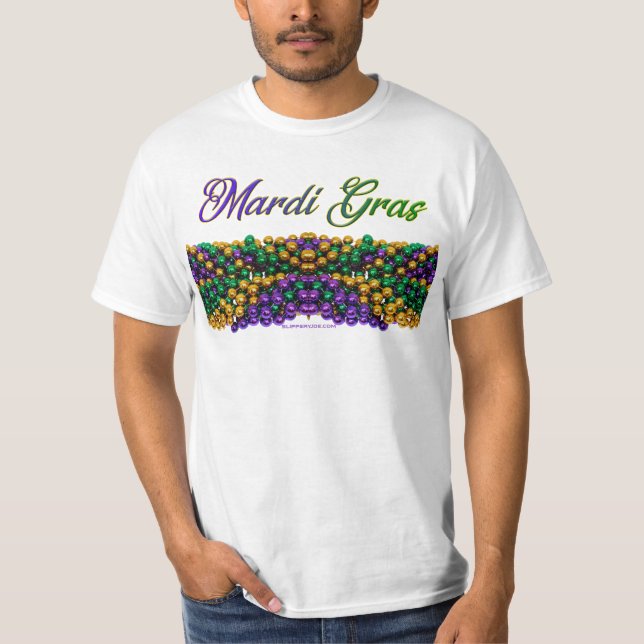 SlipperyJoe's Mardi Gras Bead Necklaces lila gol T Shirt (Framsida)