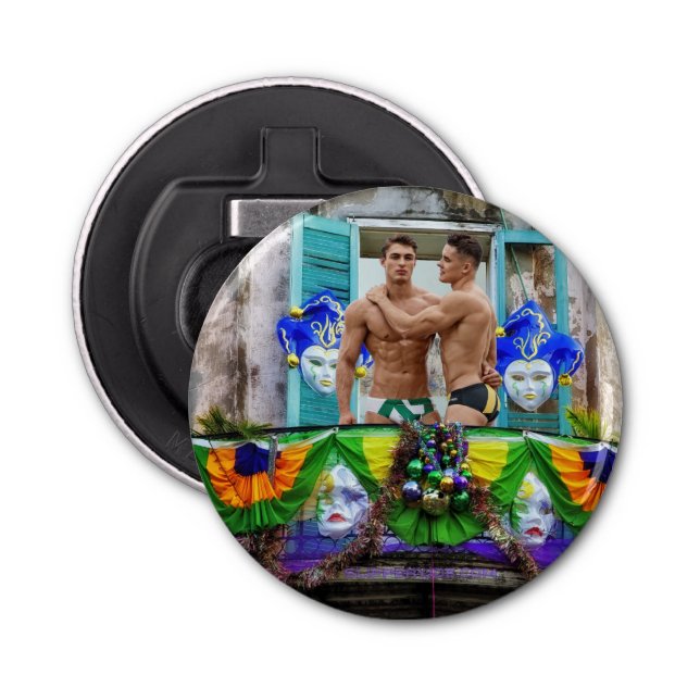 SlipperyJoe's Mardi Gras Manar lila guld grönt bal Flasköppnare (Framsidan)