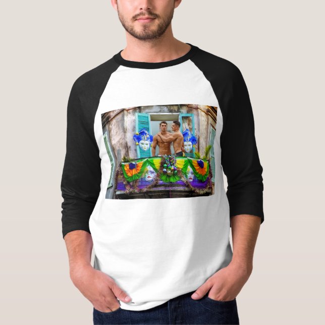 SlipperyJoe's Mardi Gras Manar lila guld grönt bal T Shirt (Framsida)