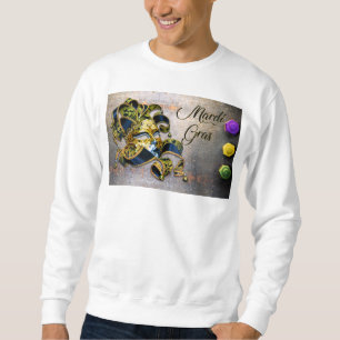 SlipperyJoes Mardi Gras Mask lila guld grönt bl Lång Ärmad Tröja