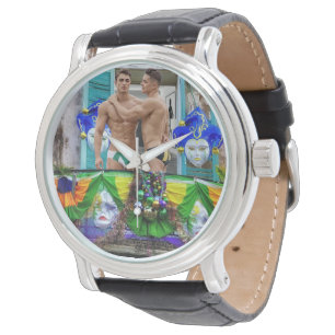 SlipperyJoes Mardi Gras masks pärlor dekorations Armbandsur