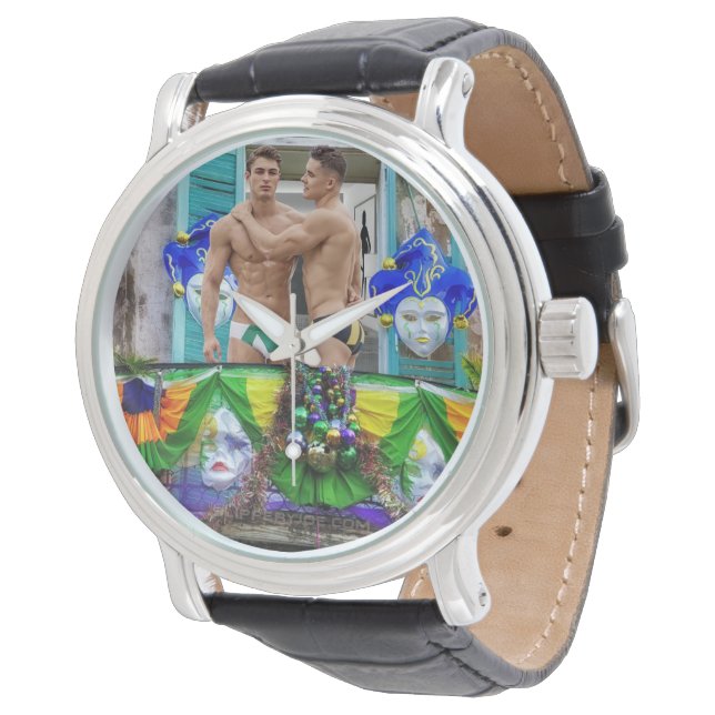 SlipperyJoes Mardi Gras masks pärlor dekorations Armbandsur (Vinklad)