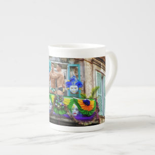 SlipperyJoes Mardi Gras masks pärlor dekorations Benporslin Mugg