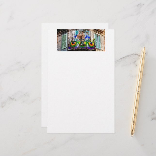 SlipperyJoes Mardi Gras masks pärlor dekorations Brevpapper (Fram/Back In Situ)