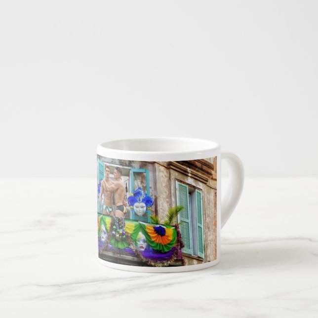 SlipperyJoes Mardi Gras masks pärlor dekorations Espressomugg (Framsida höger)
