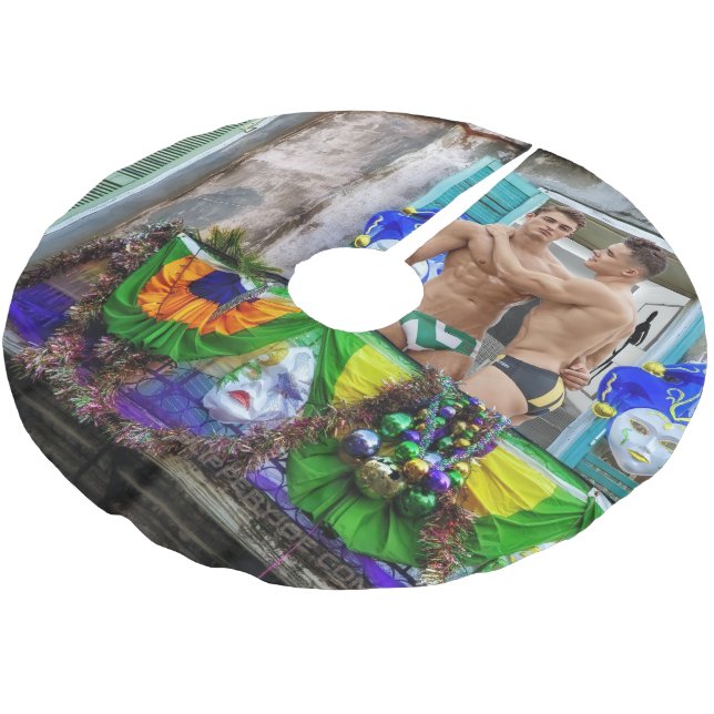 SlipperyJoes Mardi Gras masks pärlor dekorations Julgransmatta Borstad Polyester (Vinklad)