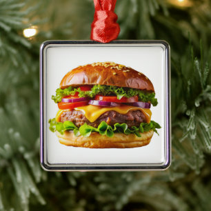 SlipperyJoe's mousserande staplade hamburgare thic Julgransprydnad Metall