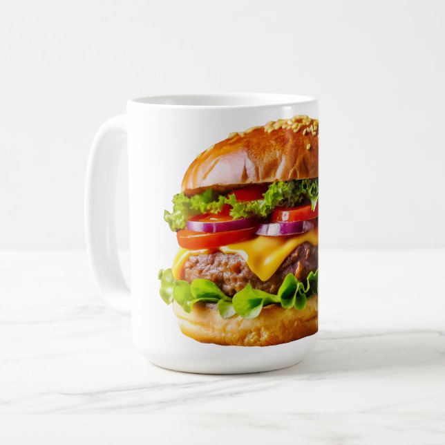 SlipperyJoe's mousserande staplade hamburgare thic Kaffemugg (Framsida vänster)