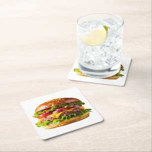 SlipperyJoe's mousserande staplade hamburgare thic Underlägg Papper Kvadrat