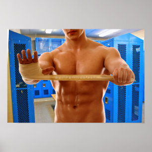 SlipperyJoe's muscular man shirtless 6-pack gymnas Poster
