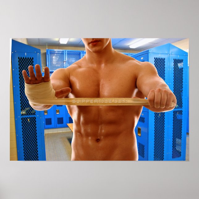 SlipperyJoe's muscular man shirtless 6-pack gymnas Poster (Framsidan)
