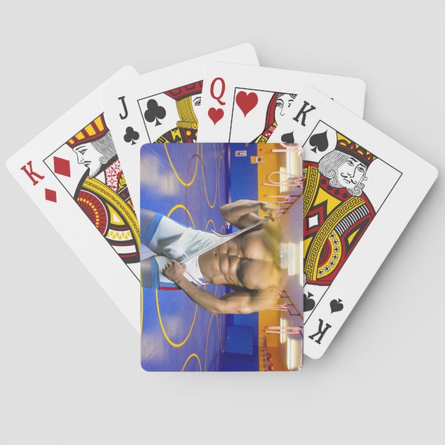 SlipperyJoe's muskulära mansmassa 6-pack gym trai Casinokort (Baksidan)