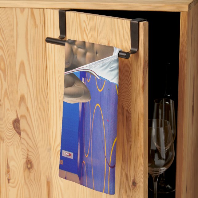 SlipperyJoe's muskulära mansmassa 6-pack gym trai Kökshandduk (Thirds Fold)