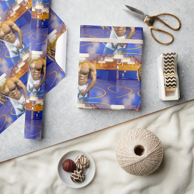 SlipperyJoe's muskulära mansmassa 6-pack gym trai Presentpapper (Hantverk)