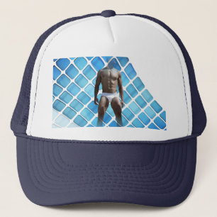 SlipperyJoes muskulösa man sexpack abs vita under Keps
