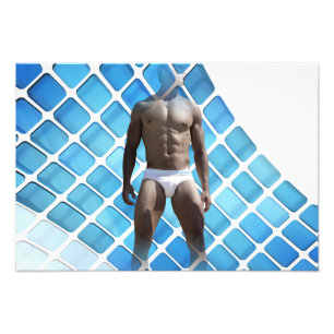 SlipperyJoes muskulösa man sexpack abs vita underk Fototryck
