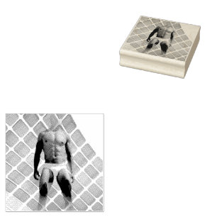 SlipperyJoes muskulösa man sexpack abs vitt underk Stämpel