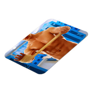 SlipperyJoes muskulösa man utan skjorta 6-pack gym Magnet