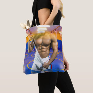 SlipperyJoes muskulösa mansbulle sexpack gym träni Tygkasse