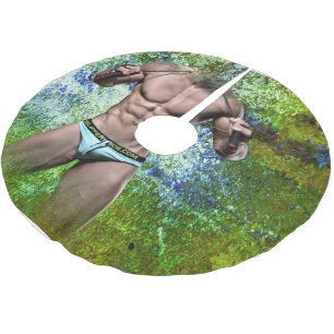 SlipperyJoe's mycket muskulösa vuxna man utan skjo Julgransmatta Borstad Polyester