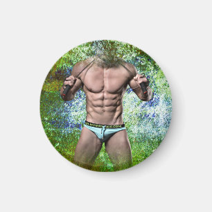 SlipperyJoes mycket muskulösa vuxna man utan skjor Magnet