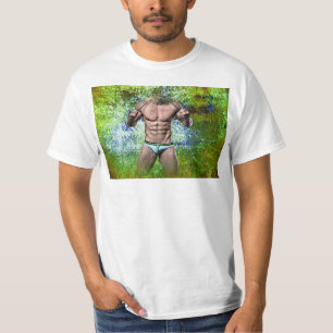 SlipperyJoes mycket muskulösa vuxna man utan skjor T Shirt