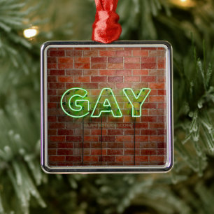 SlipperyJoe's neon Gay Sign grönt bricks wall ord Julgransprydnad Metall
