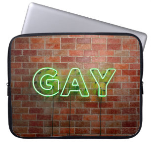 SlipperyJoe's neon Gay Sign grönt bricks wall ord Laptop Fodral