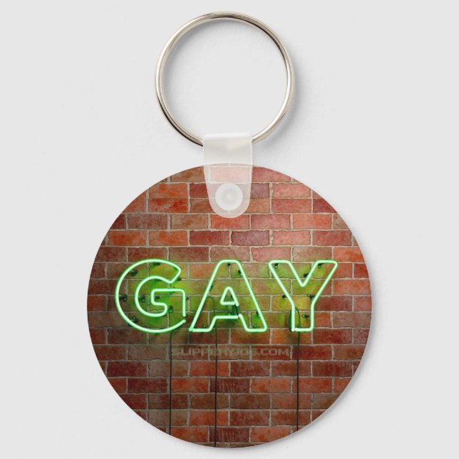 SlipperyJoe's neon Gay Sign grönt bricks wall ord Nyckelring (Framsida)