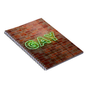 SlipperyJoe's neon Gay Skylt gröna tegelstensvägg Anteckningsbok